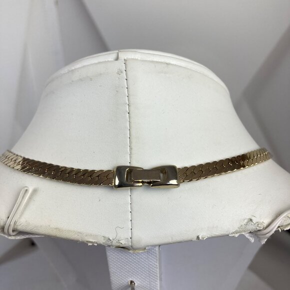 Vintage Gold Tone Solitaire Rhinesotne Necklace Herringbone Chain 17in Korea - Picture 9 of 13